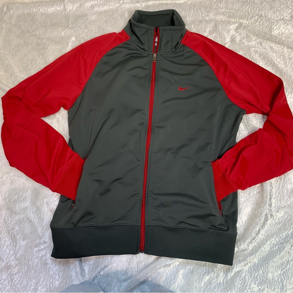 Nike grey and red zip up size large